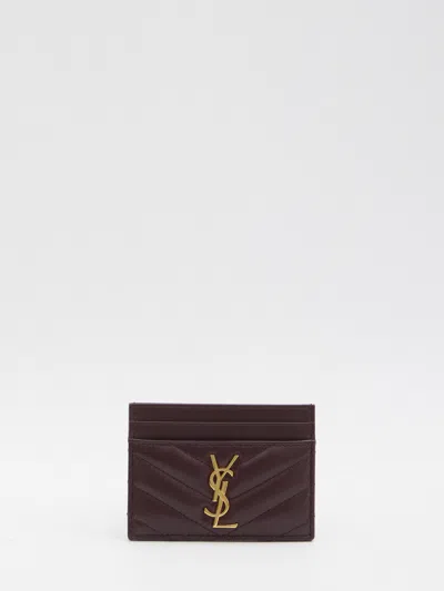Saint Laurent Cassandre Quilted Leather Card Holder In Burgundy