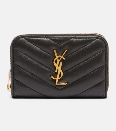 Saint Laurent Cassandre Quilted Leather Card Holder In Black