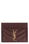 Saint Laurent Cassandre Quilted Leather Card Holder In Purple