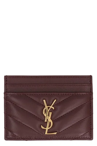 Saint Laurent Cassandre Quilted Leather Card Holder In Purple
