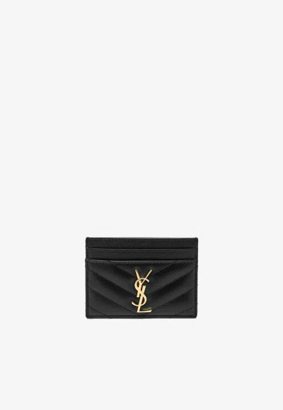 Saint Laurent Cassandre Quilted Leather Cardholder In Black