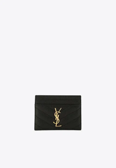 Saint Laurent Cassandre Quilted Leather Cardholder In Black
