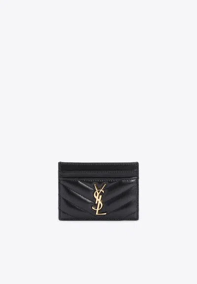 Saint Laurent Cassandre Quilted Leather Cardholder In Black