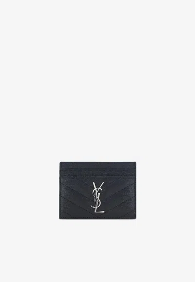 Saint Laurent Cassandre Quilted Leather Cardholder In Black