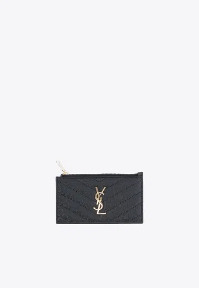 Saint Laurent Cassandre Quilted Leather Cardholder In Black