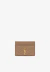 Saint Laurent Cassandre Quilted Leather Cardholder In Brown