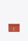 Saint Laurent Cassandre Quilted Leather Cardholder In Orange