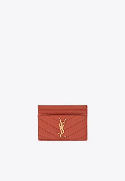 Saint Laurent Cassandre Quilted Leather Cardholder In Orange