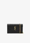 Saint Laurent Cassandre Quilted Leather Chain Clutch In Black