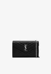 Saint Laurent Cassandre Quilted Leather Chain Clutch In Black