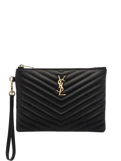 Saint Laurent Cassandre Quilted Leather Tablet Sleeve In Black