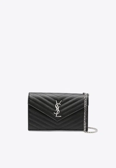 Saint Laurent Cassandre Quilted Leather Clutch Bag In Black