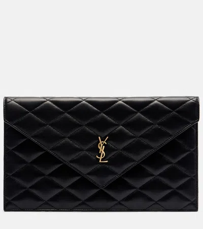 Saint Laurent Cassandre Quilted Leather Pouch In Black