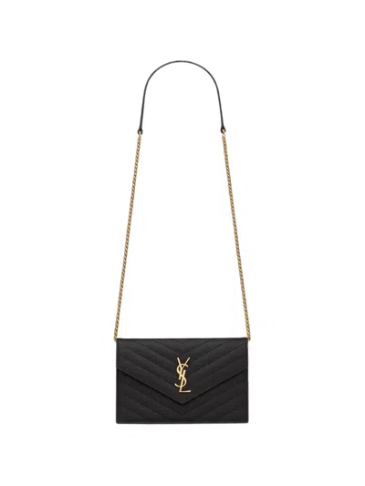 Saint Laurent Cassandre Envelope Chain Wallet In Grain De Poudre Leather In Pattern