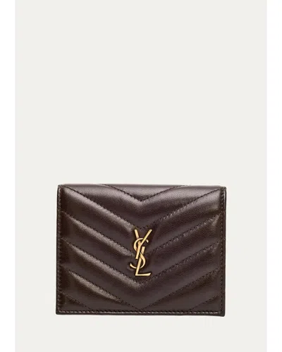 Saint Laurent Cassandre Quilted Leather Wallet In Arabica
