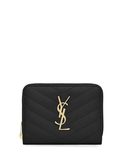 Saint Laurent Cassandre Quilted Leather Wallet In Black