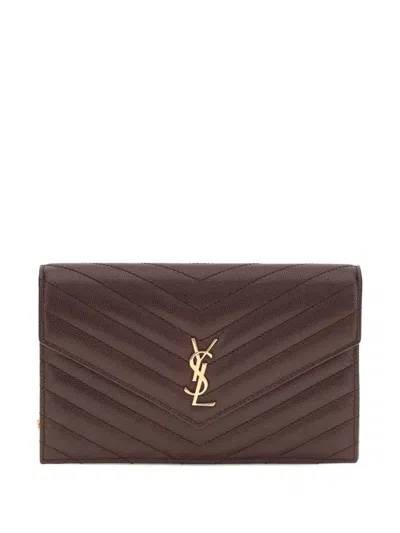 Saint Laurent Cassandre Quilted Leather Wallet In Brown