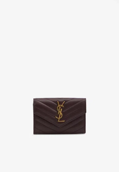 Saint Laurent Cassandre Quilted Leather Wallet In Burgundy
