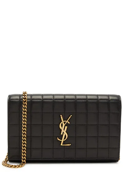 Saint Laurent Cassandre Quilted Leather Wallet-on-chain In Black