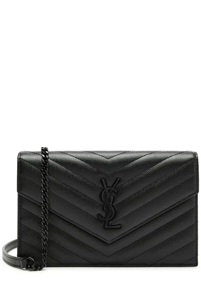 Saint Laurent Cassandre Quilted Leather Wallet-on-chain In Black