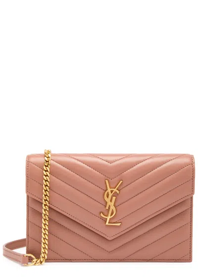 Saint Laurent Cassandre Quilted Leather Wallet-on-chain In Pink