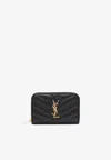 Saint Laurent Cassandre Quilted Leather Zip-around Wallet In Black