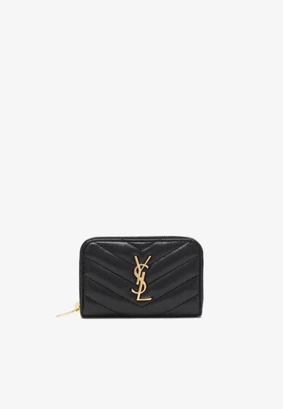 Saint Laurent Cassandre Quilted Leather Zip-around Wallet In Black