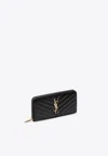 Saint Laurent Monogramme Grain De Poudre Zip-around Wallet In Black