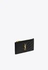 Saint Laurent Logo Plaque Leather Card Holder In Black