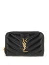 Saint Laurent Cassandre Quilted Leather Zip-around Wallet In Black