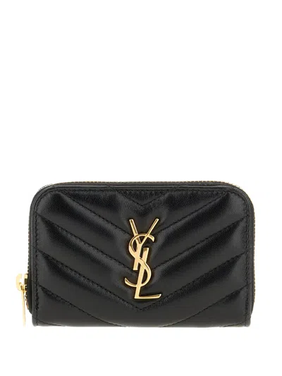 Saint Laurent Cassandre Quilted-leather Zip Wallet In Black
