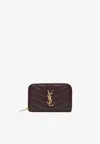 Saint Laurent Cassandre Quilted Leather Zip Wallet In Burgundy
