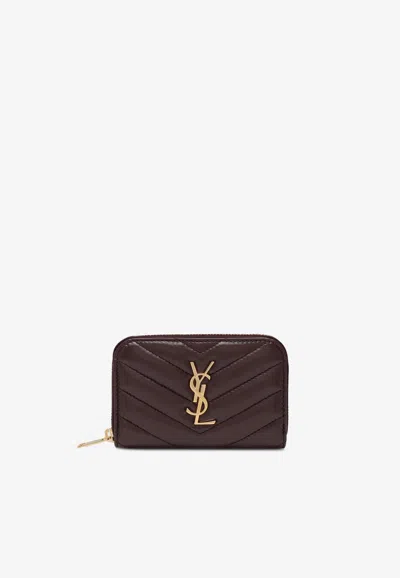 Saint Laurent Cassandre Quilted Leather Zip Wallet In Burgundy