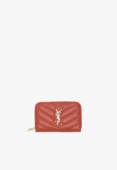 Saint Laurent Cassandre Quilted Leather Zipped Wallet In Blue