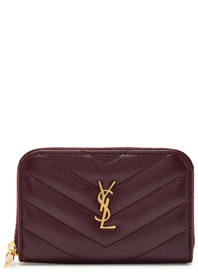 Saint Laurent Cassandre Quilted Pebbled Leather Wallet In Burgundy