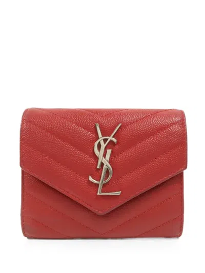 Pre-owned Saint Laurent Cassandre Quilted Tri-fold Wallet In Red