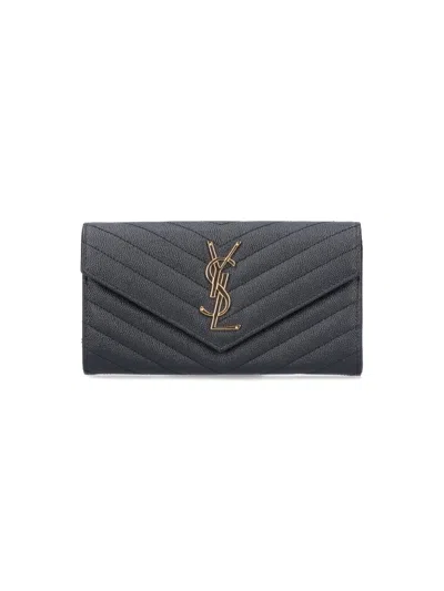 Saint Laurent 'cassandre' Quilted Wallet, In Black