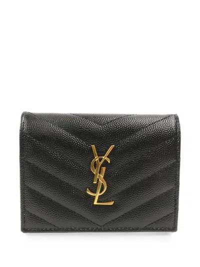 Pre-owned Saint Laurent Cassandre Quilted Wallet In Black