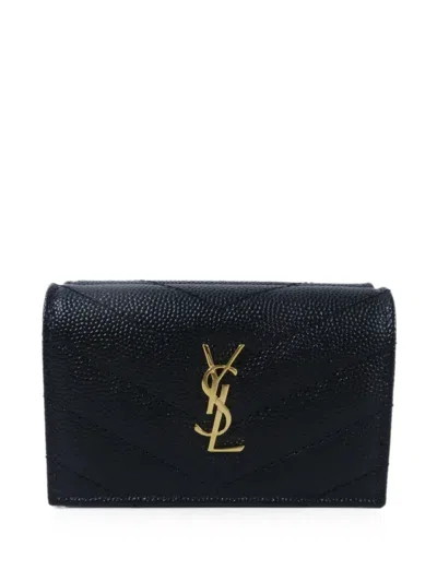 Pre-owned Saint Laurent Cassandre Quilted Wallet In Black