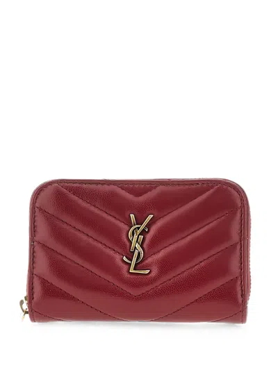 Saint Laurent Cassandre Quilted Wallet In Red