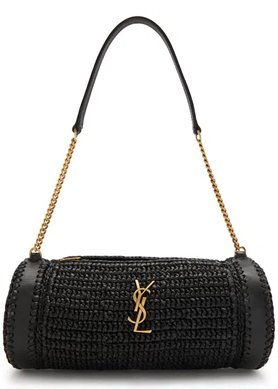 Saint Laurent Cassandre Raffia Shoulder Bag In Black