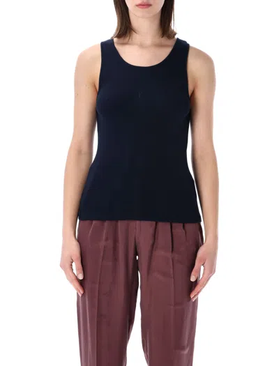 Saint Laurent Cassandre Ribbed Cotton Jersey Tank Top In Blue In Black