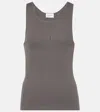 Saint Laurent Cassandre Ribbed-knit Cotton Tank Top In Gris Fonce/anthracite