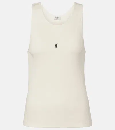 Saint Laurent Cassandre Ribbed-knit Cotton Tank Top In White