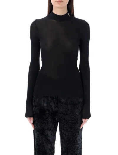 Saint Laurent Cassandre Turtleneck Sweater In Wool In Noir