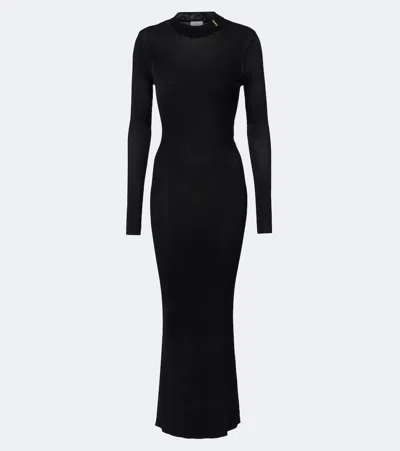 Saint Laurent Cassandre Ribbed-knit Silk Midi Dress In Black