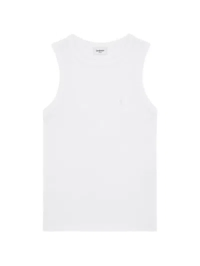 Saint Laurent Cassandre Ribbed-knit Tank Top In White