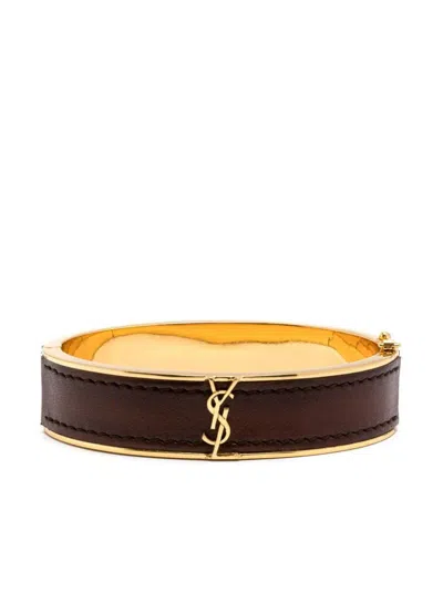 Saint Laurent Cassandre Rigid Bracelet Accessories In Brown