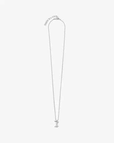 Saint Laurent Cassandre Ring Necklace In Metal In Silver