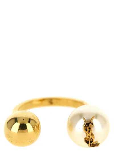 Saint Laurent 'cassandre' Ring With Pearl And Sphere In Gold